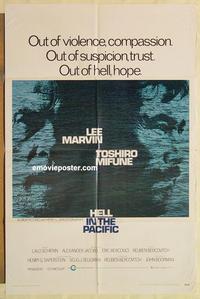 n495 HELL IN THE PACIFIC one-sheet movie poster '69 Lee Marvin, Mifune