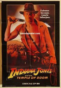 n578 INDIANA JONES & THE TEMPLE OF DOOM teaser one-sheet movie poster '84