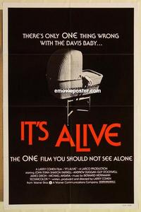 n594 IT'S ALIVE 1sh R76 Larry Cohen, classic creepy baby carriage image!