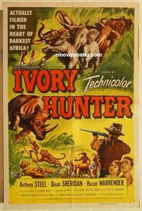n596 IVORY HUNTER one-sheet movie poster '52 Anthony Steel, Sheridan, Africa