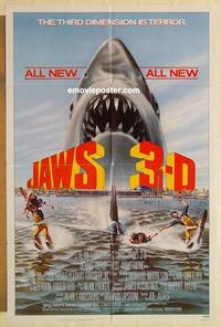 n602 JAWS 3-D one-sheet movie poster '83 Great White Shark horror!