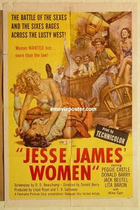 n603 JESSE JAMES' WOMEN one-sheet movie poster '54 classic catfight image!