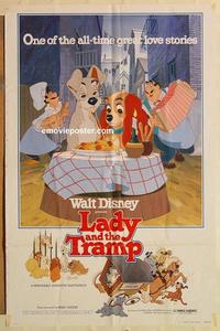 n640 LADY & THE TRAMP one-sheet movie poster R80 classic spaghetti scene!