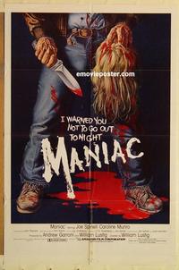 n716 MANIAC one-sheet movie poster '80 wild gory horror image!
