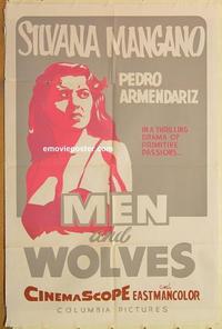 n748 MEN & WOLVES one-sheet movie poster '59 Yves Montand, Silvana Mangano