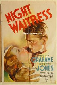 n819 NIGHT WAITRESS one-sheet movie poster '36 Margot Grahame, Gordon Jones