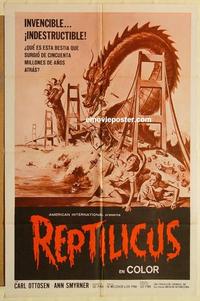 n926 REPTILICUS Spanish/US one-sheet movie poster '62 giant lizard, sci-fi!