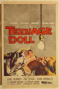 p067 TEENAGE DOLL one-sheet movie poster '57 film noir, bad girl!