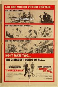 p095 THUNDERBALL/YOU ONLY LIVE TWICE one-sheet movie poster '71 Connery