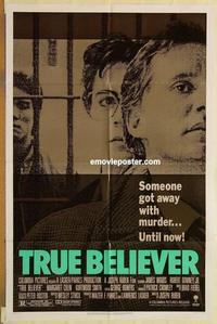 p120 TRUE BELIEVER one-sheet movie poster '88 James Woods, Downey Jr.