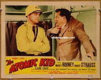 s059 ATOMIC KID movie lobby card #8 '55 Mickey Rooney hanging!