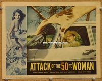 s064 ATTACK OF THE 50 FT WOMAN movie lobby card #6 '58 grabs car!