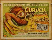 s177 CURUCU BEAST OF THE AMAZON movie title lobby card '56 Garland, horror!