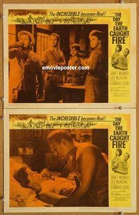 s187 DAY THE EARTH CAUGHT FIRE 2 movie lobby cards '62 Universal