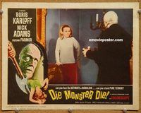 s216 DIE MONSTER DIE movie lobby card #2 '65 Boris Karloff attacks!