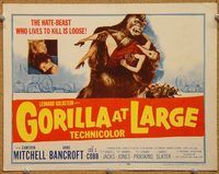 s310 GORILLA AT LARGE movie title lobby card '54 Cameron Mitchell, big ape!