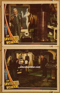 s383 INVISIBLE WOMAN 2 movie lobby cards '40 Virginia Bruce, Barrymore