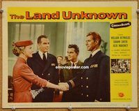 s439 LAND UNKNOWN movie lobby card #3 '57 Shawn Smith shaking!