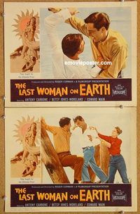 s446 LAST WOMAN ON EARTH 2 movie lobby cards '60 sexy border art!