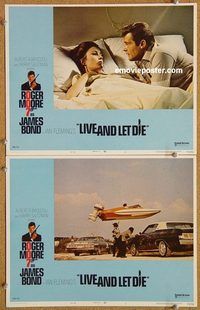 s451 LIVE & LET DIE 2 movie lobby cards '73 Roger Moore as James Bond!