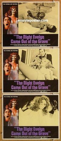 s530 NIGHT EVELYN CAME OUT OF THE GRAVE 3 movie lobby cards '72 horror!