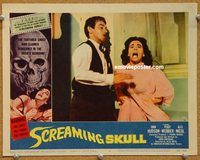 s623 SCREAMING SKULL movie lobby card #7 '58 girl screaming with man!