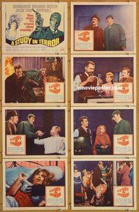 s667 STUDY IN TERROR 8 movie lobby cards '66 Neville as Sherlock Holmes!