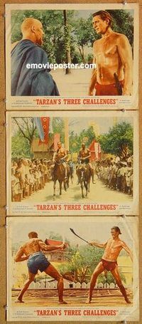 s678 TARZAN'S THREE CHALLENGES 3 movie lobby cards '63 Jock Mahoney