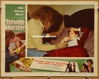 s680 TEENAGE MONSTER movie lobby card #4 '57 close up attack scene!