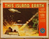 s707 THIS ISLAND EARTH movie lobby card #2 '55 spaceships attack!