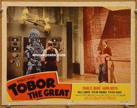s721 TOBOR THE GREAT movie lobby card #4 '54 funky robot in lab!