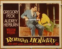 v026 ROMAN HOLIDAY movie lobby card #8 '53 Hepburn sleeps on Peck!
