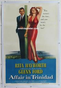 d291 AFFAIR IN TRINIDAD linen one-sheet movie poster '52 sexy Rita Hayworth!