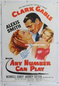 d295 ANY NUMBER CAN PLAY linen one-sheet movie poster '49 Gable, Alexis Smith