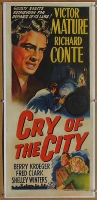 d007 CRY OF THE CITY linen Australian daybill movie poster '48 film noir!