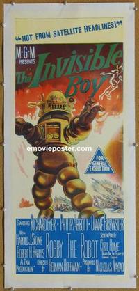 d011 INVISIBLE BOY linen Australian daybill movie poster '57 Robby the Robot