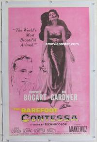 d299 BAREFOOT CONTESSA linen one-sheet movie poster '54 Bogart, Ava Gardner