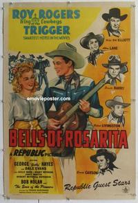 d302 BELLS OF ROSARITA linen one-sheet movie poster '45 Roy Rogers, Evans