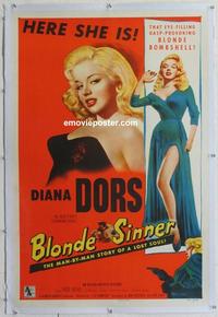 d306 BLONDE SINNER linen one-sheet movie poster '56 bad girl Diana Dors!