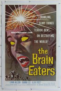d311 BRAIN EATERS linen one-sheet movie poster '58 Roger Corman, AIP horror!