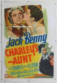 d321 CHARLEY'S AUNT linen one-sheet movie poster '41 Jack Benny, Francis