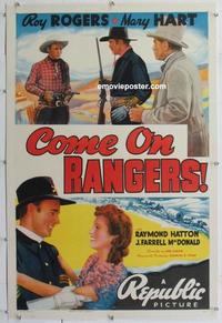 d326 COME ON RANGERS linen one-sheet movie poster '38 Roy Rogers, western!