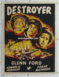 d028 DESTROYER linen English one-sheet movie poster '43 Ford, Robinson
