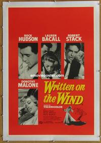 d025 WRITTEN ON THE WIND linen British double crown movie poster '56