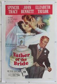 d346 FATHER OF THE BRIDE linen one-sheet movie poster '50 Liz Taylor, Tracy