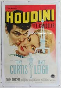 d374 HOUDINI linen one-sheet movie poster '53 Tony Curtis, Janet Leigh