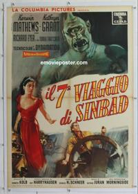 d125 7th VOYAGE OF SINBAD linen Italian one-sheet movie poster '58 Mathews