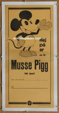 d054 MICKEY MOUSE linen Swedish insert movie poster '30s early Mickey!