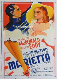 d066 NAUGHTY MARIETTA linen Swedish movie poster '35 MacDonald & Eddy