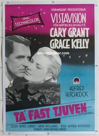 d072 TO CATCH A THIEF linen Swedish movie poster '55 Grant, Hitchcock
